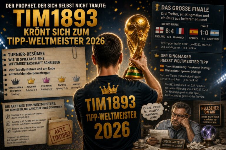 Der Prophet, der sich selbst nicht traute: Tim1893 krönt sich dank seiner Tipps zu Turnierbeginn zum Tipp-Weltmeister 2026