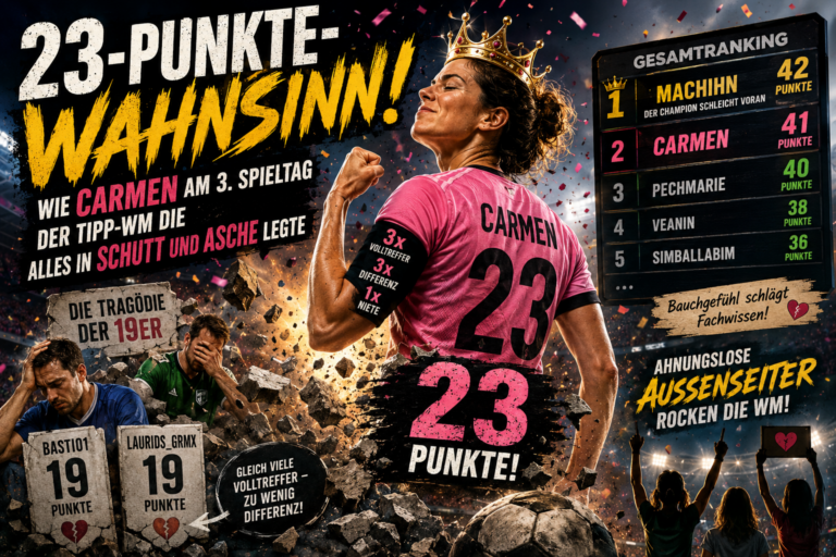 23-Punkte-Wahnsinn: Wie Carmen am 3. Spieltag der Tipp-WM alles in Schutt und Asche legte